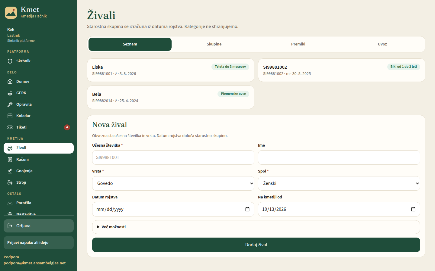 Register živali