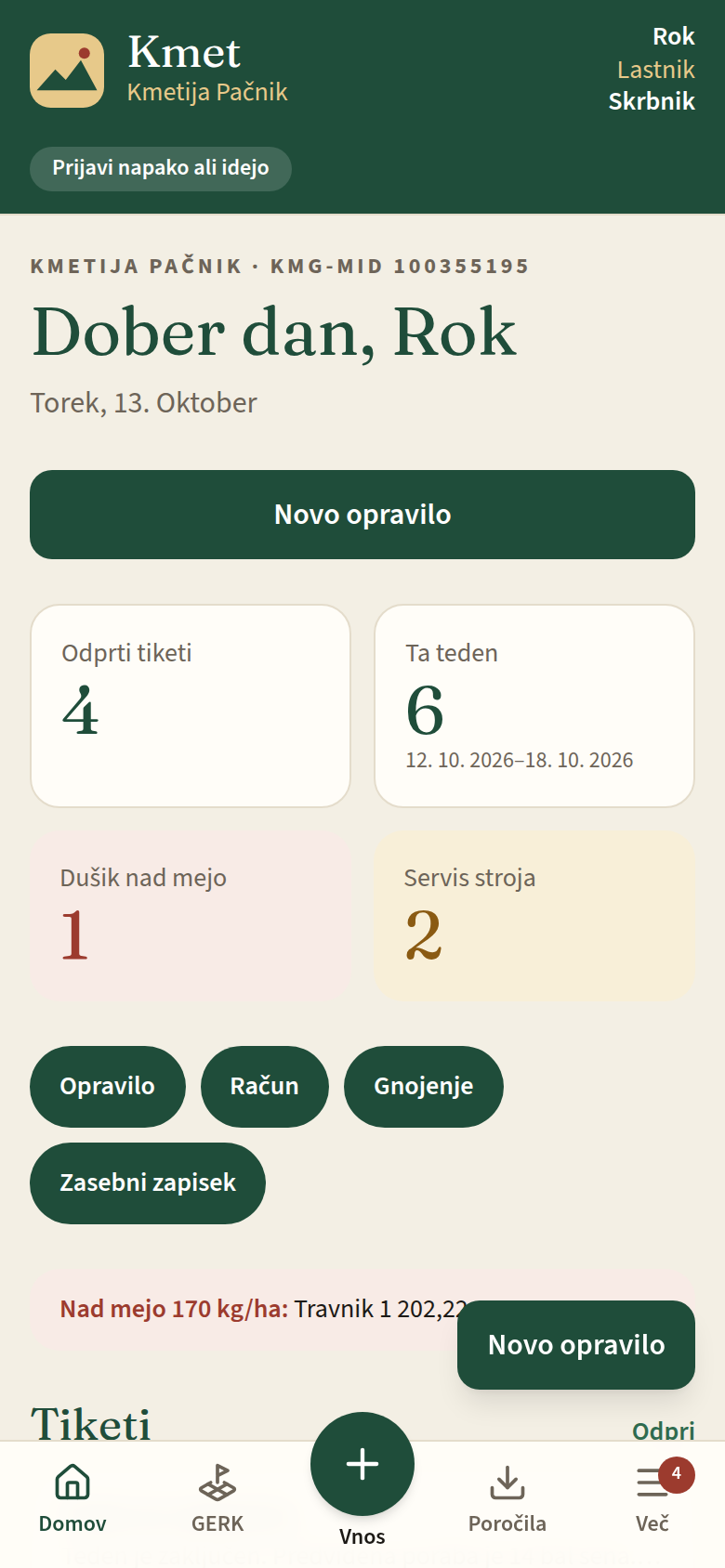 Domača stran Kmet na telefonu